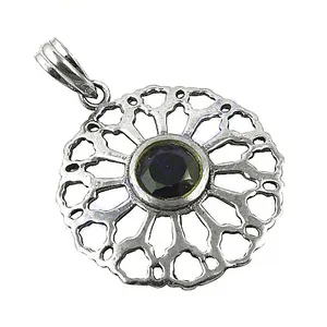 Pendentif en argent 925 Art Déco avec pierre précieuse verte pour femmes, bijoux religieux faits à la main avec placage rhodium, cadeau - Product Image 1
