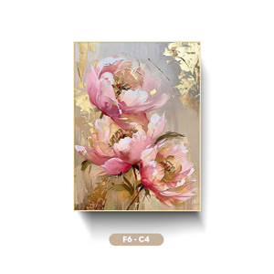 Impression sur toile florale à l'huile faite à la main, modèle F6-C4, avec accents dorés, encadrée, marque HALO, directement de l'usine du Vietnam - Product Image 1