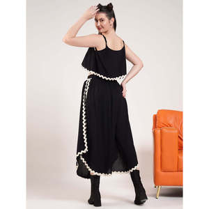 Deebaco Women's Solid Black 2 Piece Co-Ord <b>Set</b> Casual Spring Summer Loose Fit Sleeveless Top With Ruffles Full Length Skirt - Product Image 4