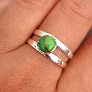 Bague fine en argent sterling 925 faite à la main belle bleu cuivre Turquoise bijoux de créateur classique pour mariage ou fiançailles - Product Image 6