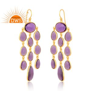 La plata esterlina más vendida 18K chapado en oro Hydro Amethyst Gemstone Dangle Earring Demi Fine Jewelry Manufacturer - Product Image 2