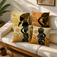 Housse de coussin décorative en toile avec motif femme noire et foulard africain, en polyester doux, pour canapé