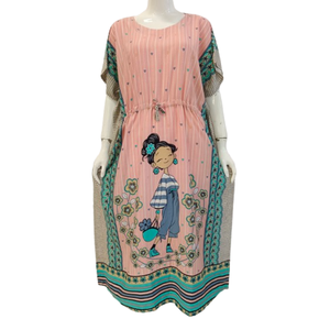 CHYSANTA, vestido de caftán Midi informal de rayón de la mejor calidad para mujer, verano hasta la rodilla con estampado de motivos bonitos, cintura elástica, tela suave - Product Image 1