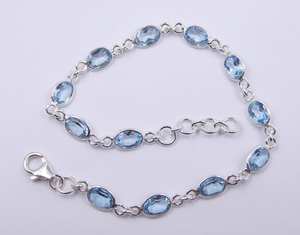 Bracelet de mariage en argent sterling avec aquamarine naturelle ovale de 6,40 g, serti en bélière, design facetté, taille 7,5 - Cadeau de fête chrétienne - Product Image 4