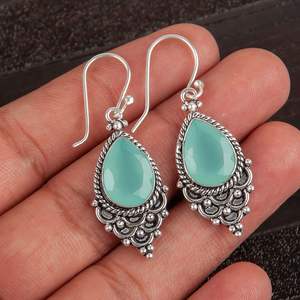 Pendientes de Perlas de Calcedonia Aqua en Forma de Gota, Hechos a Mano, Chapados en Oro, Joyería de Plata de Ley, Elegantes Pendientes de Fiesta para Mujer - Product Image 3