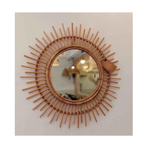 Espejo redondo de estilo ratán natural con muchas formas de uso para colgar decoración de pared, hermosa decoración espejo de pared de ratán - Product Image 1