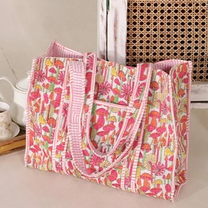 Floral Print Cotton Kantha Quilt Vintage Bohemian Zipper Closure Fashion Tote Shoulder <b>Bag</b> for All Seasons - Product Image 3