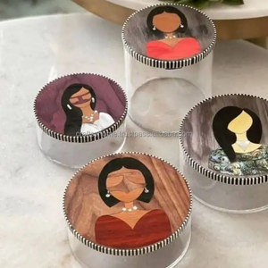 Quality Handicrafts Acrylic 4 Boxes Set With Wood Mop Inlay Lid Resin Container Set Home Decorative Dessert Storage Kitchenware - Product Image 3