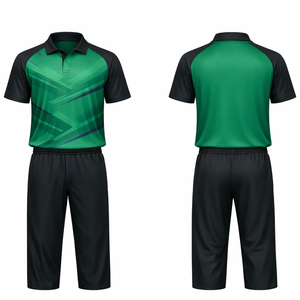 Uniforme de Cricket Verde para Hombre, Sublimado, Transpirable, con Patrón Geométrico Moderno, Jersey de Cricket y Conjunto de Pantalones Negros Profesionales - Product Image 3