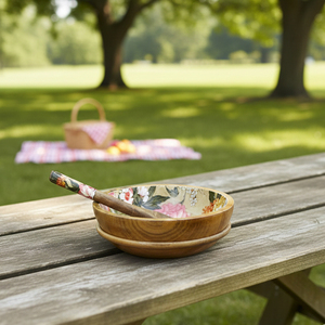Ensemble de bols et cuillères en mosaïque florale en bois moderne et écologique, fabriqué à la main avec un emballage durable pour un usage domestique au prix du marché - Product Image 2