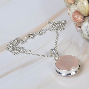 Colgante de piedras preciosas de Plata de Ley 925 de cuarzo rosa Natural de la mejor calidad de la India, regalo de piedra natal de octubre para su Colgante de Piedra - Product Image 4