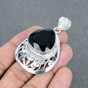 Fine Jewelry 925 Argent Plaqué Laiton Poire Cut Gemstone Pendentif avec Onyx Unisexe Pendentifs pour Cadeau D'anniversaire Au Meilleur Prix - Product Image 2