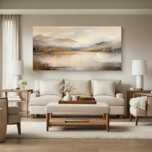 Contemporary Landscape Canvas Print <b>Framed</b> Art Oil Painting <b>Wall</b> Decor Indoor Modern Style Mountain Lake Scene - Product Image 2