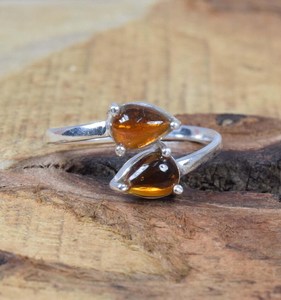 Anillo de Plata de Ley Ajustable con Turmalina Amarilla en Corte Pera, Chapado en Rodio, Hecho a Mano, de Lujo, Talla 8 de EE. UU. - Product Image 5