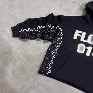 Personalizado crudo dobladillo recortado parche bordado rhinestone hombres alta calidad elegante Sudadera con capucha 100% algodón streetwear hombres Sudadera con capucha 2025 - Product Image 6