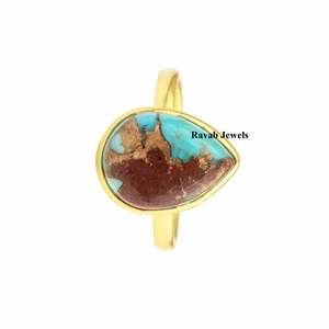 2025 nueva llegada Lava cobre turquesa pera 10x14mm piedra preciosa eternidad Vermeil 925 anillo de plata esterlina para niñas al por mayor - Product Image 3