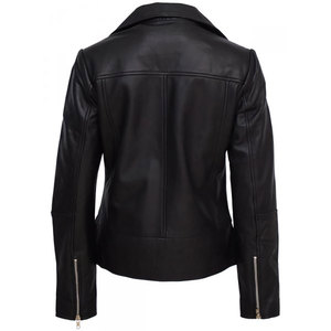 Veste de motard en cuir véritable pour femmes Automne Hiver Manches longues Casual Slim Solid Color Zipper Satin Woven Reversible Coat - Product Image 2