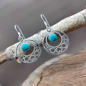 Ses boucles d'oreilles Boho Turquoise Design lourd Bijoux en argent sterling Turquoise Gemstone Public ciblé Femmes Matériel principal Or - Product Image 1