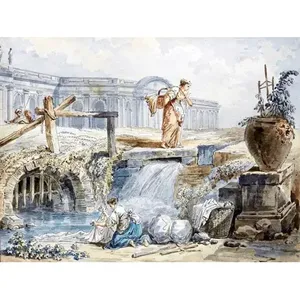 LAUNDRESS Femme avec un Panier H. Robert Tile Mural Elégant Marbre Céramique Mur Dosseret - Product Image 1