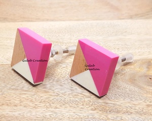 Tirador de gabinete de resina blanca y rosa cuadrado, tirador de cajón decorativo hecho a mano para muebles modernos y decoración del hogar - Product Image 6