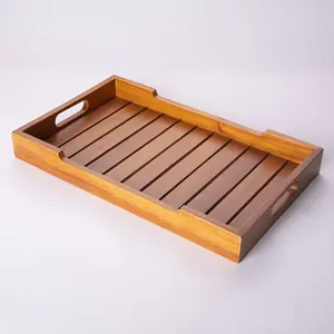 Bandeja de madera pelada hecha a mano de estilo japonés, madera de acacia Natural con asas para mesa de cocina, decoración del hogar - Product Image 1