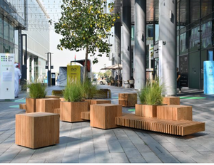 Contemporary Outdoor Wooden <b>Bench</b> With Integrated Planter Eco-Friendly Design - Product Image 2