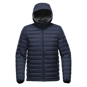 Veste d'hiver matelassée pour homme, rembourrage en duvet, toile noire, imperméable, respirante, coupe-vent, capuche, logo personnalisé, direct - Product Image 1
