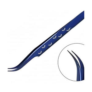 Pinzas de extensión de pestañas profesionales recubiertas de plasma azul hechas a mano, curvas de punta recta, hechas de acero inoxidable - Product Image 1