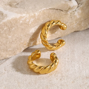 1 par de puños de oreja de acero inoxidable 304 asimétricos estilo IG estilo C en forma de color sólido, chapados en oro de 18 quilates - Product Image 2