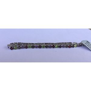 สร้อยข้อมือเทนนิสประดับพลอยธรรมชาติหลากหลายชนิดสำหรับผู้หญิงจาก Shah Gems เงินแท้ 925 เครื่องประดับแฟชั่น - Product Image 4