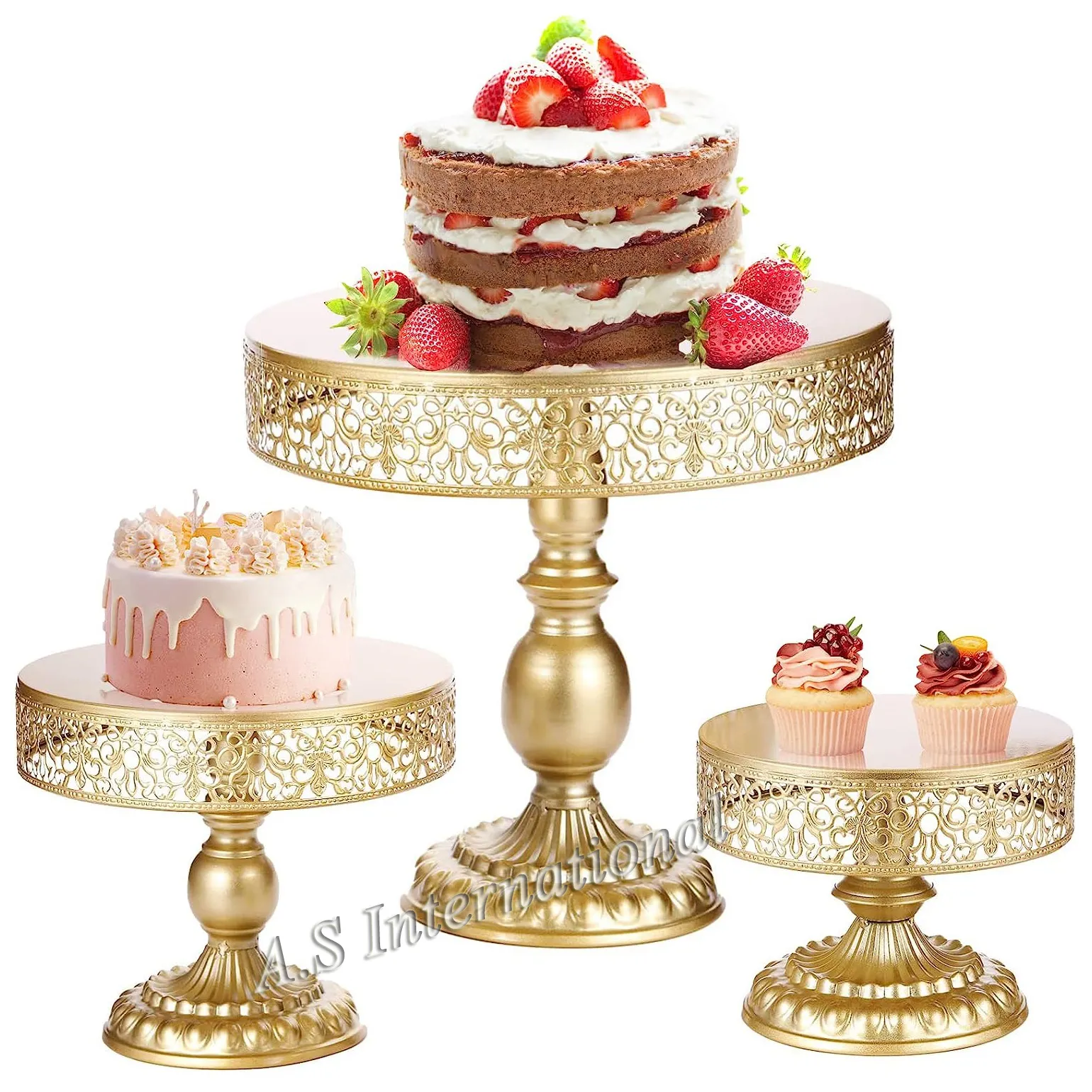 High Quality Metal Cake Stand Set Of 3 Round Hollow Metal Dessert Tray Display Cupcake Holder Decor Cake Stand For Wedding Party