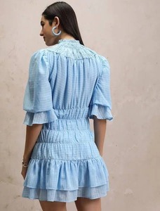 Vestido maxi de estilo bohemio con estampado de bloque de mano indio para mujer, vestido de verano de algodón informal con tela de cintura Natural de estilo dulce - Product Image 2