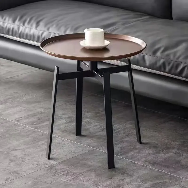 Nordic Stijl Ronde Houten Kleur Thee Dienblad Metalen Frame Bijzettafel Kleine Thee Tafel Voor Woonkamer