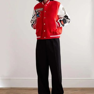 Chaqueta universitaria de béisbol con letras de cuero genuino Casual invierno Bomber Stand botón cierre manga larga transpirable tejido lavado - Product Image 3