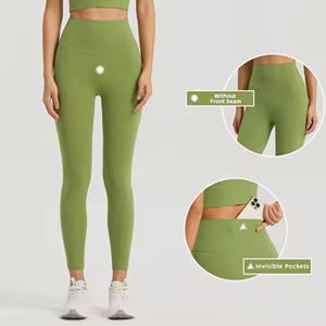 Fournisseur Leggings de yoga taille haute, solides, anti-roulement avec poche invisible, pour le levage des fesses, avec soutien d'échantillon personnalisé pour femmes - Product Image 6