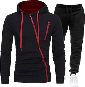 Ensemble de survêtements en polaire à manches longues 100% coton pour hommes automne Jogging Gym survêtement à fermeture éclair exercice décontracté hiver respirant - Product Image 4
