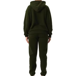 Chándal de mujer de alta calidad 100% algodón Jogging invierno conjuntos de dos piezas mujeres Color sólido chándales de gran tamaño para mujer OEM - Product Image 2