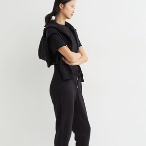 Automne hiver décontracté couleur unie pantalon ample jambe droite pantalon empilé taille élastique cordon femmes pantalons de survêtement - Product Image 4