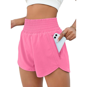 Pantalones cortos para mujer, pantalones cortos atléticos de cintura alta, pantalones cortos elásticos impermeables para gimnasio y entrenamiento con bolsillo para correr y Deportes - Product Image 1