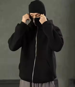 Sweat à capuche cagoule de gangster brodé avec logo personnalisé pour hommes pull-over à double épaisseur avec fermeture éclair grande taille 3D - Product Image 5