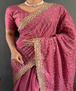 MODERNE SOIE BRODERIE MULTI SÉQUENCE TRAVAIL PRÊT À ÊTRE SAREE CHEMISIER SANS COUTURE PRIX DE GROS VÊTEMENT ETHNIQUE Multi Couleur Fête - Product Image 3