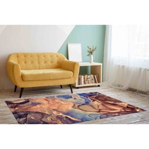 Brown and Blue Marble Rug: <b>Gold</b> Accent Pattern, Anti-Slip Carpet,Chenille Rug - Product Image 2