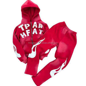 2025 personnalisé hommes vêtements d'extérieur d'hiver ensemble fermeture éclair broderie à capuche pantalons de survêtement motif solide 100% coton séchage rapide respirant - Product Image 1