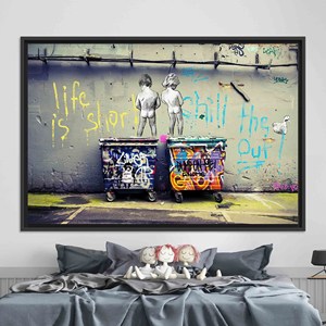 Toile imprimée décorative murale : La vie est courte, détendez-vous, toile encadrée noire - Product Image 1