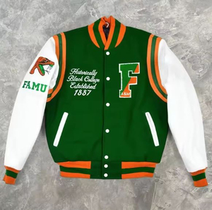 Mangas de cuero de invierno para hombre para chaquetas de béisbol Vintage Chenille Patch bordado Letterman Varsity Jacket - Product Image 3