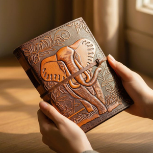 Diario de Cuero con Grabado de Elefante, Cuaderno Vintage Hecho a Mano, Diario de Papel Blanco Hecho a Mano, Regalo Único para Escritores y Artistas - Product Image 6