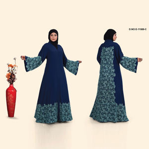 Chal Abierto de Tela Nida con Bordado Floral en la Espalda Completa y Mangas Acampanadas para Mujeres que Buscan un Estilo Modesto - Product Image 3