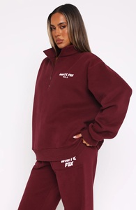 Ensemble de survêtement 2 pièces pour femme, hiver, uni, brodé, long, fermeture éclair sur le devant, velours rouge - Product Image 2