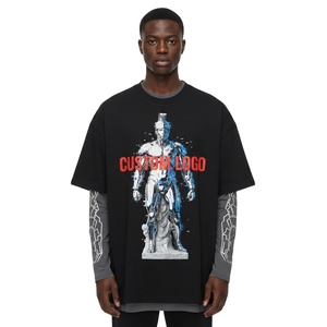 Camiseta de Manga Larga para Hombre, Estilo Urbano Vintage, con Logotipo Personalizado Estampado en la Parte Delantera, Efecto Desgastado por el Sol, Doble Capa de Felpa, 100% Algodón Transpirable - Product Image 1