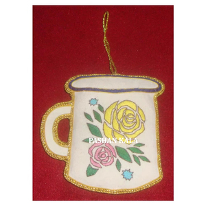 Belle broderie Zari dorée faite à la main de meilleure qualité avec ornement suspendu décoratif d'arbre de Noël de travail perlé - Product Image 1